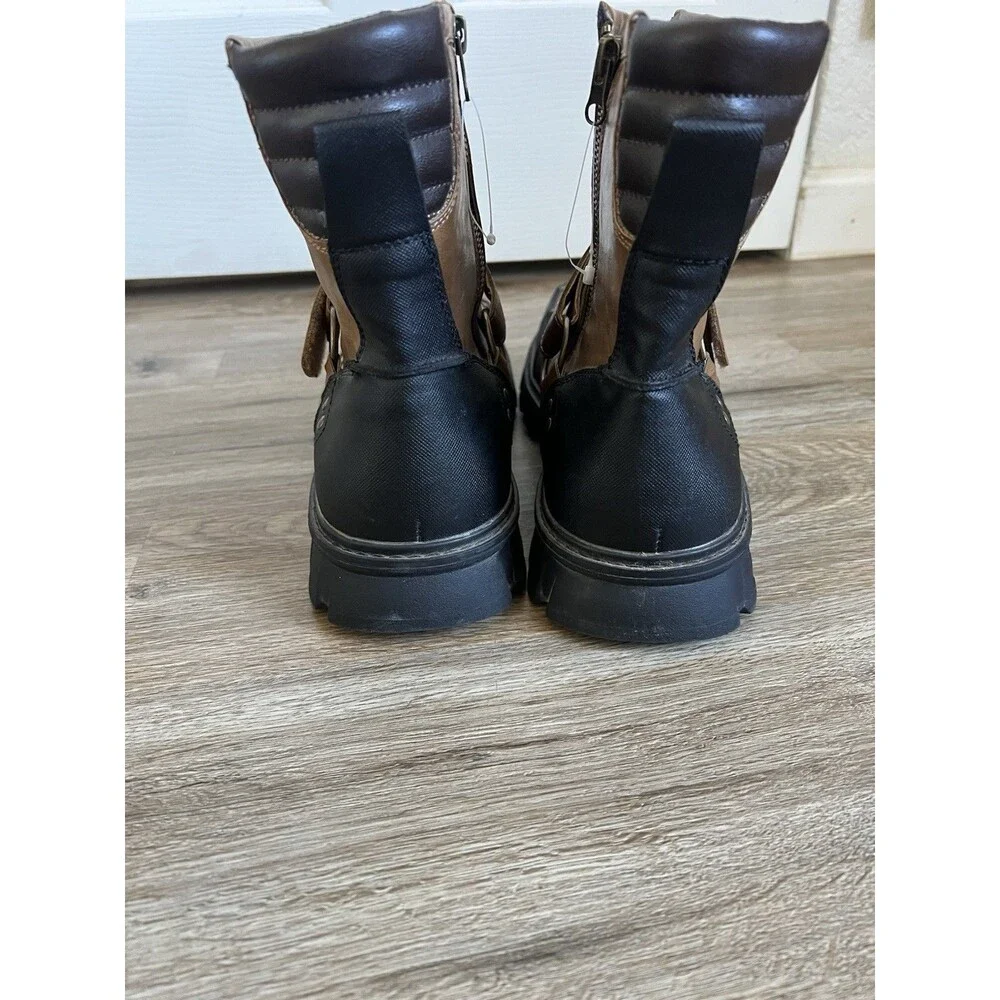 Day Five Casual Lace Brown Black Leather Zip Strap Boots Round Toe Size 12 M